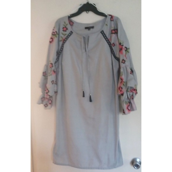 Sangria Dress NWT Sz 12 Black/Ivory Embroidered 3/4 Sleeves Boho Cottagecore - Picture 2 of 10